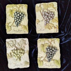 Set of 4 CB 3D Ceramic Hanging Wall Art Grapes & Leaves Plaques *HB2